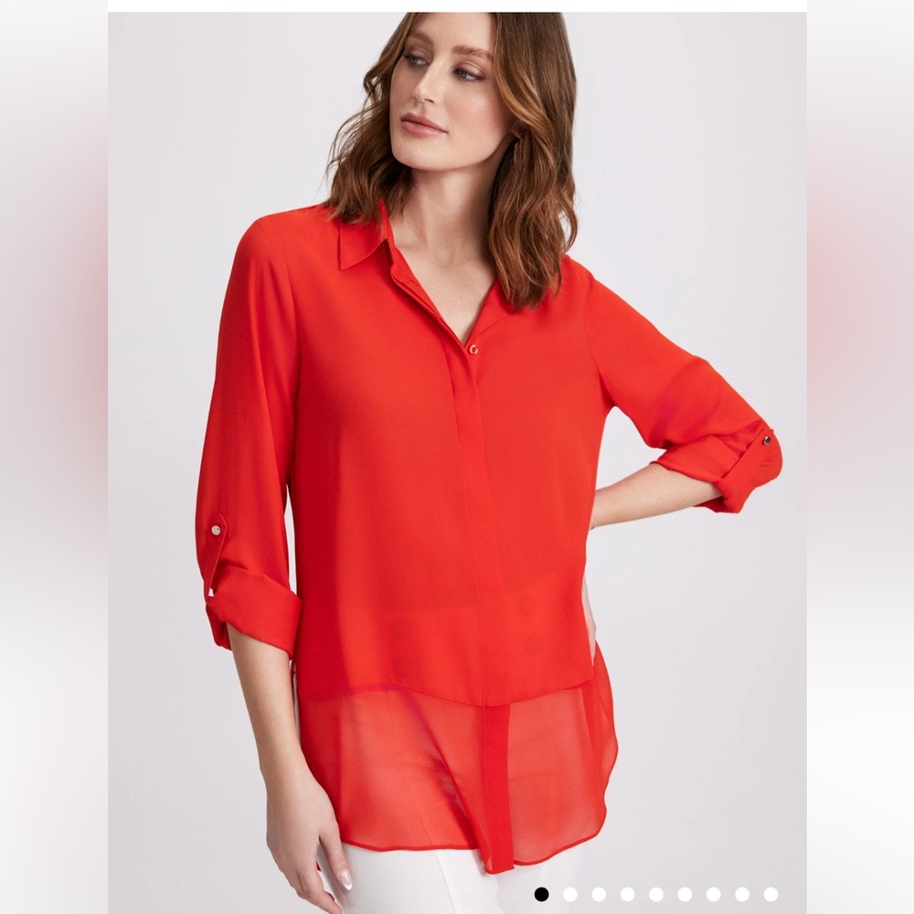 Laura Button-Down Tunic Blouse Sunset Orange